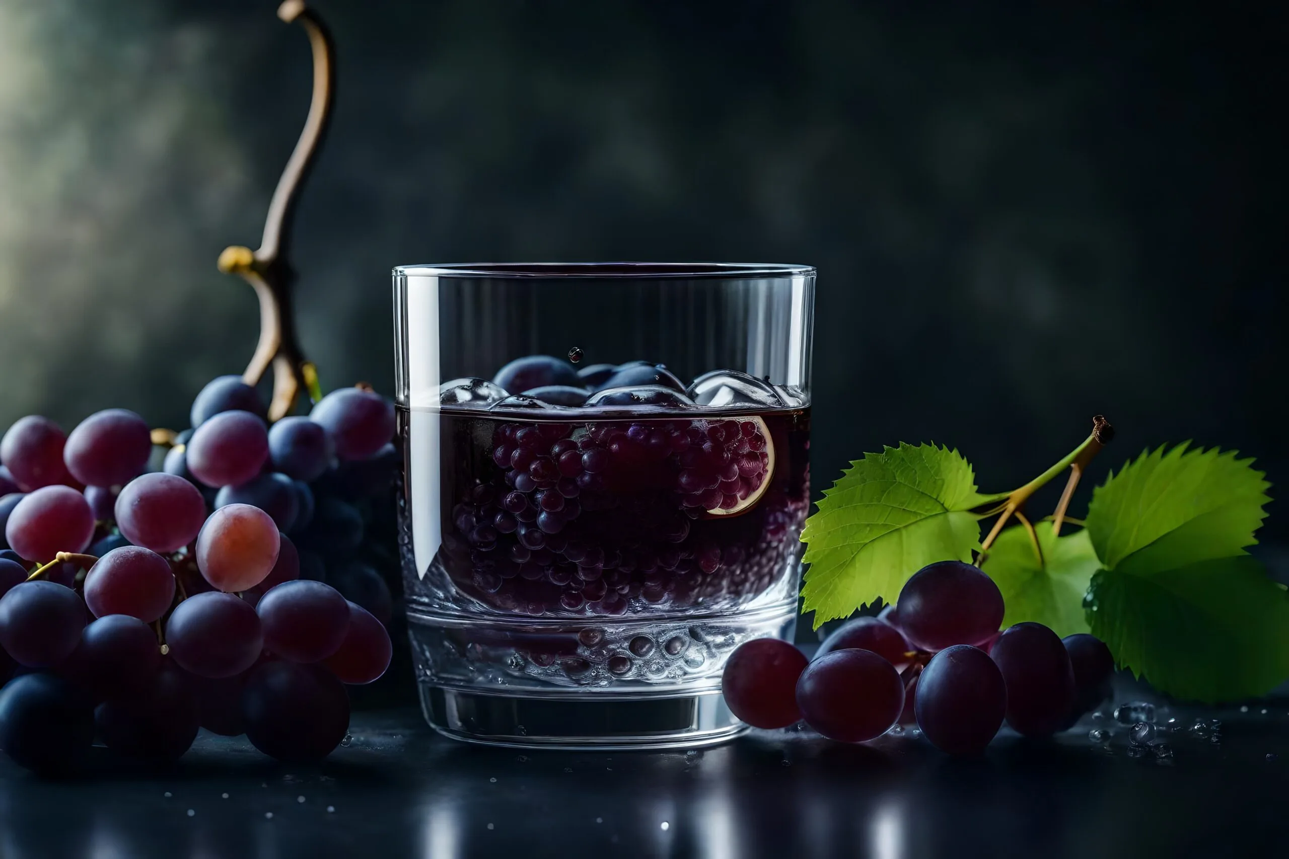 grapes in a glass with black background