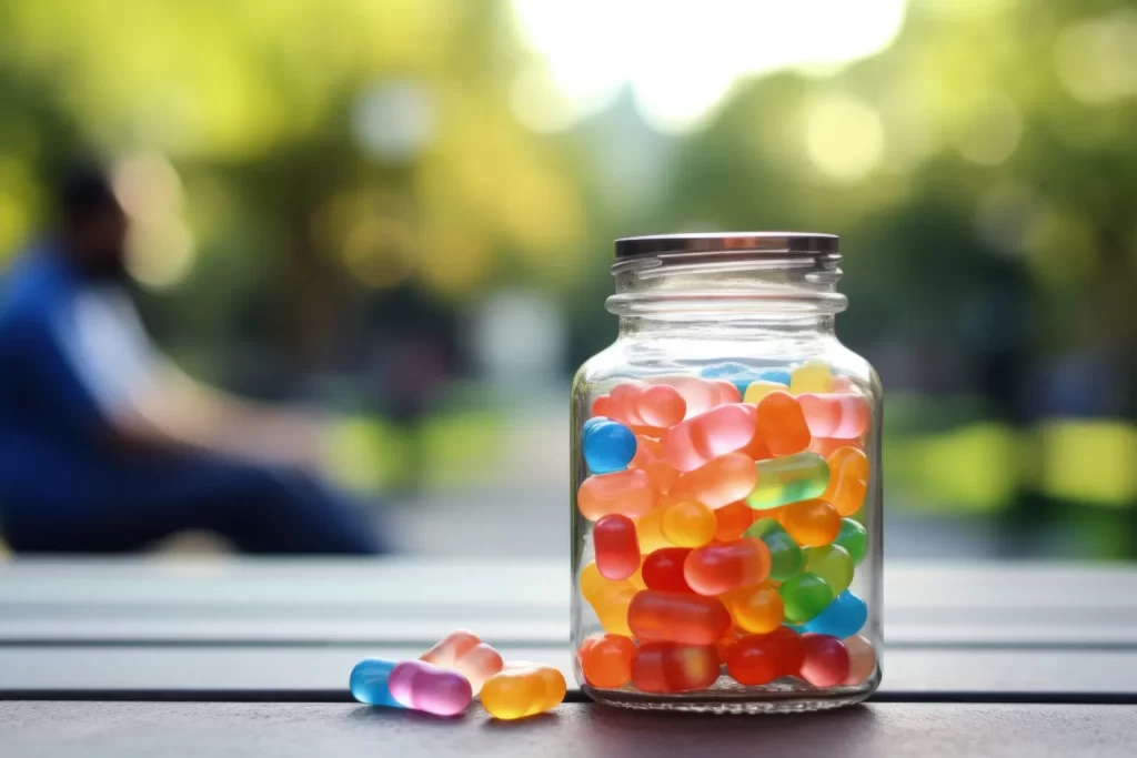 a jar of supplements on the wooden table