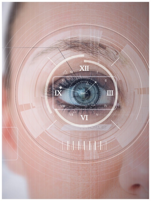 round scanner around female human eye
