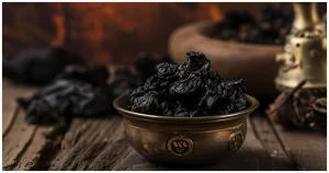 shilajit mineral on wooden table