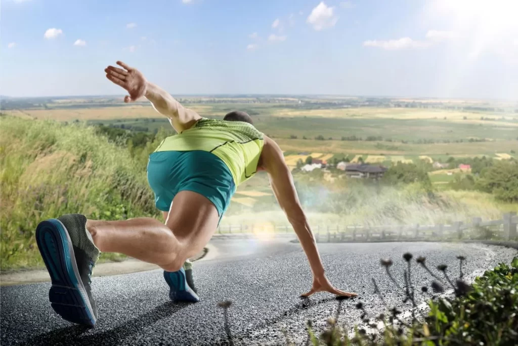 a man is preparing to run