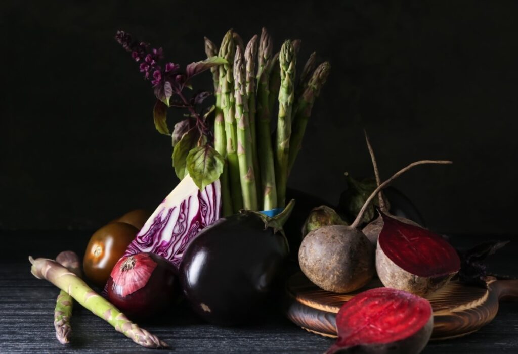 mixed vegetables on dark table