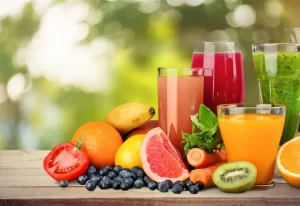 Mixed fruits and juices of the table