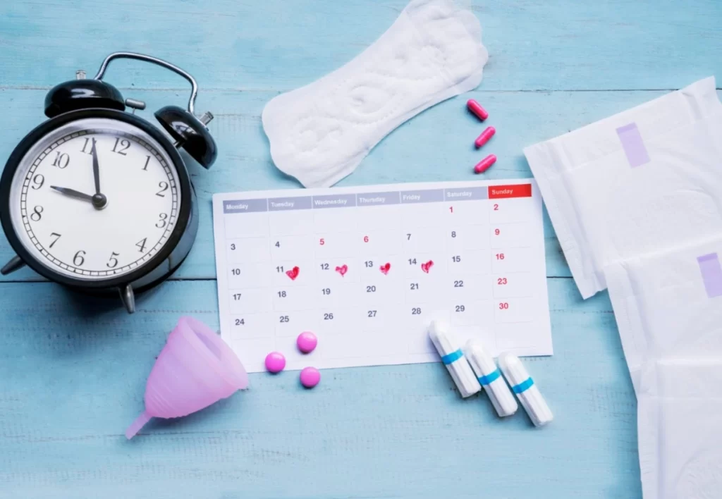 Feminine hygiene products with calendar and clock