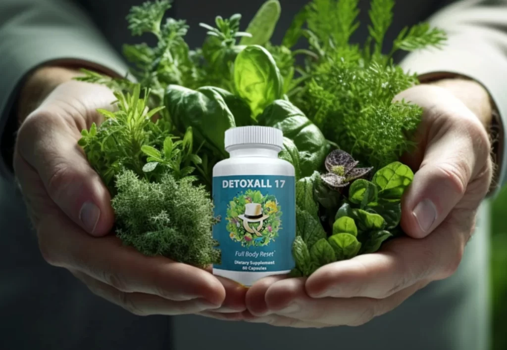 detoxall 17 supplement in man's hands