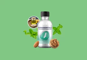 Kerassentials product bottle with green background